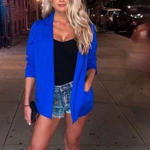 Royal Blue Long sleeve blazer with flap pockets